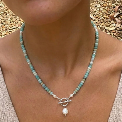 Turquoise Bead Pearl Necklace